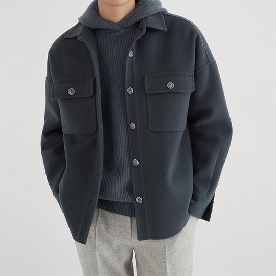 Herren Overshirt aus Wollmix mit überschnittener Schulter und aufgesetzten Brusttaschen Nord Taschen