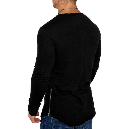 Herren Enganliegendes langärmeliges Feinstrick-Shirt mit Rundhalsausschnitt Nord Taschen