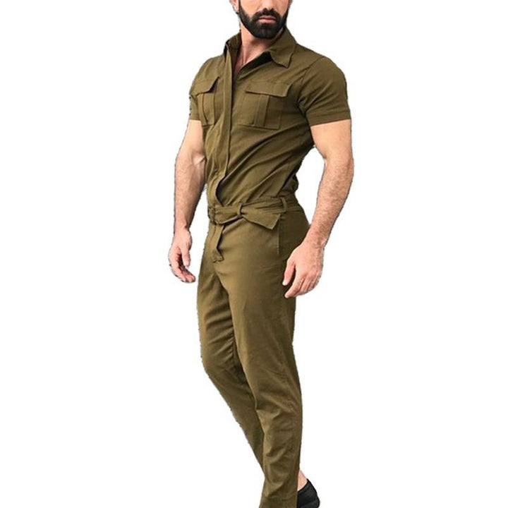 Herren nan Kurzarm-Arbeits-Overall mit Taillengürtel und Brusttaschen