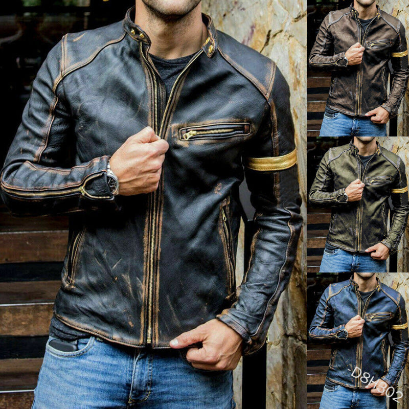 Herren Leder Bikerjacke mit Steppdetails