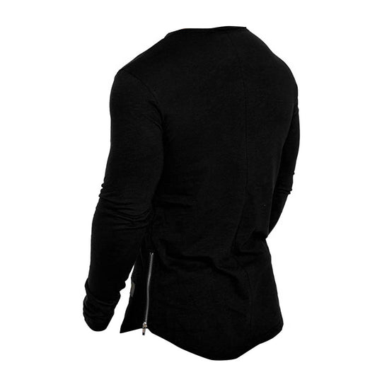 Herren Enganliegendes langärmeliges Feinstrick-Shirt mit Rundhalsausschnitt Nord Taschen