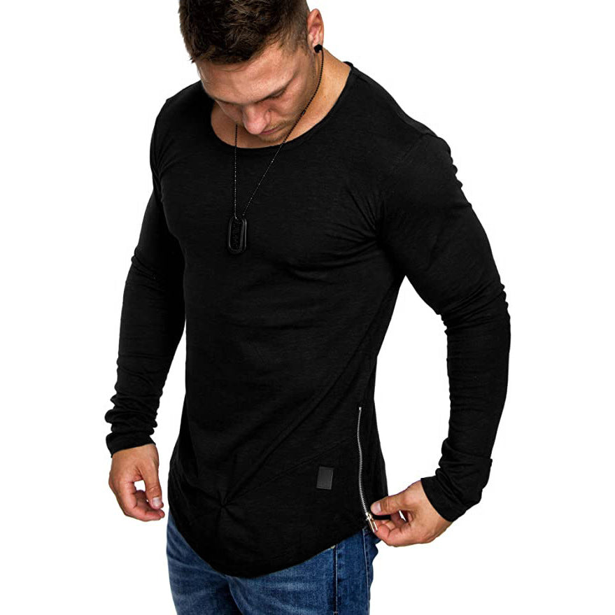 Herren Enganliegendes langärmeliges Feinstrick-Shirt mit Rundhalsausschnitt Nord Taschen