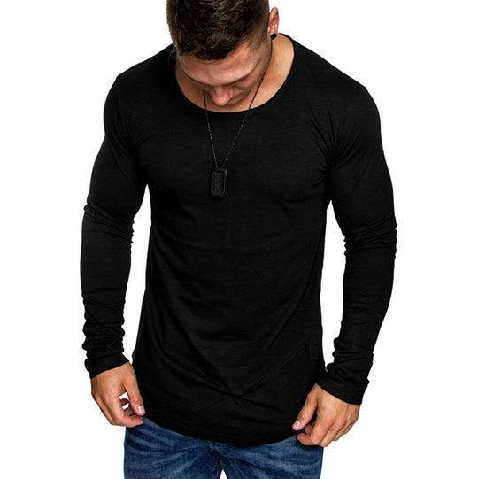 Herren Enganliegendes langärmeliges Feinstrick-Shirt mit Rundhalsausschnitt Nord Taschen