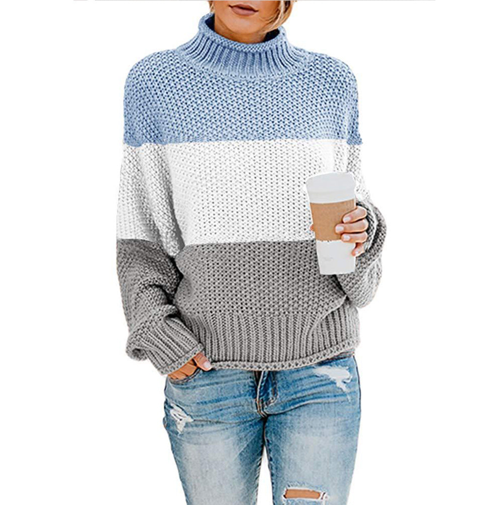 Damen Grobstrick-Pullover mit Stehkragen, Blockstreifen und Oversize-Passform Nord Taschen