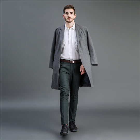 Herren Zeitloser langer Wollmantel mit schmalem Revers und Zweiknopf‑Verschluss Nord Taschen