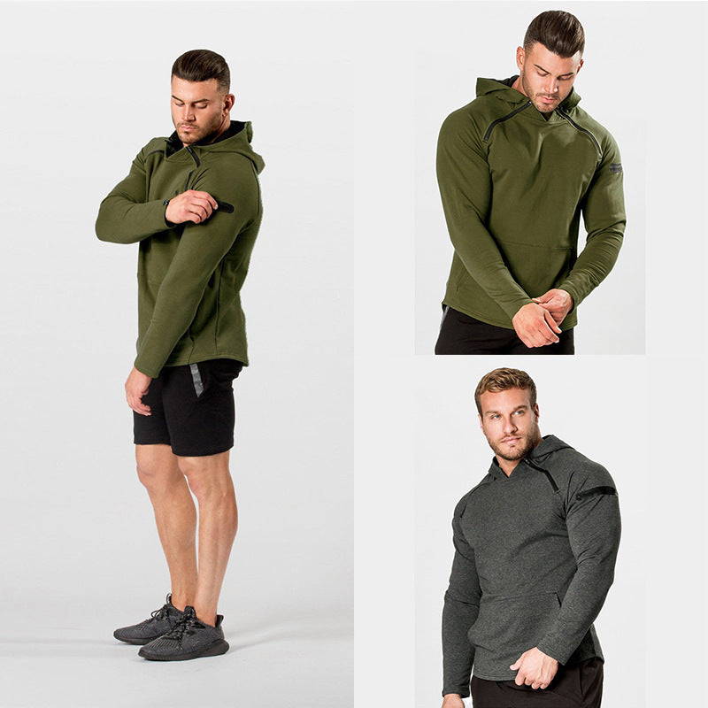 Herren Enganliegender Performance-Fit Hoodie mit Kapuze, Kängurutasche und Schulter-Reißverschluss Nord Taschen