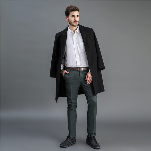 Herren Zeitloser langer Wollmantel mit schmalem Revers und Zweiknopf‑Verschluss Nord Taschen