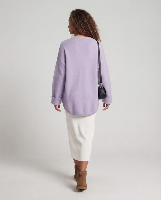 Damen Oversize Longpullover im Mohair‑Look mit Rundhals, überschnittener Schulter und seitlichem Schlitz Nord Taschen