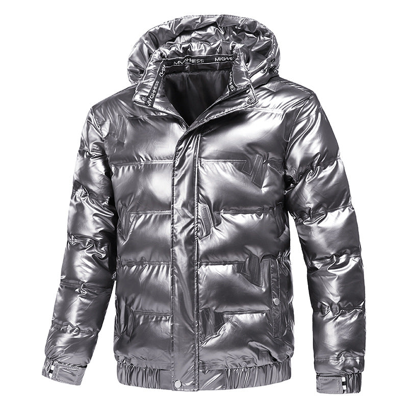 Herren Glänzende gesteppte Winterjacke mit Kapuze und thermischer Wattierung Nord Taschen