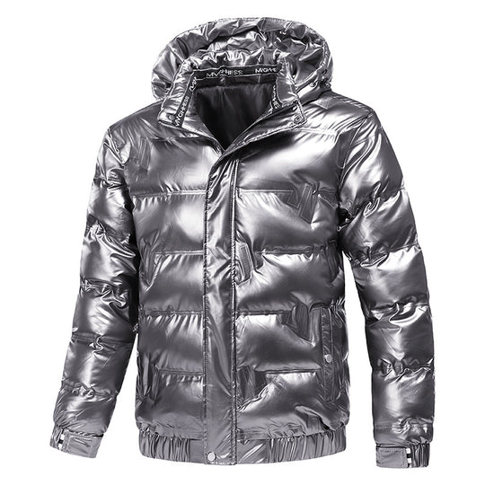 Herren Glänzende gesteppte Winterjacke mit Kapuze und thermischer Wattierung Nord Taschen