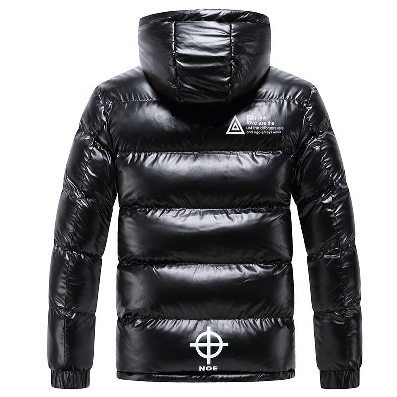 Herren glänzende wattierte Kapuzenjacke mit Metallic-Finish und Steppung Nord Taschen