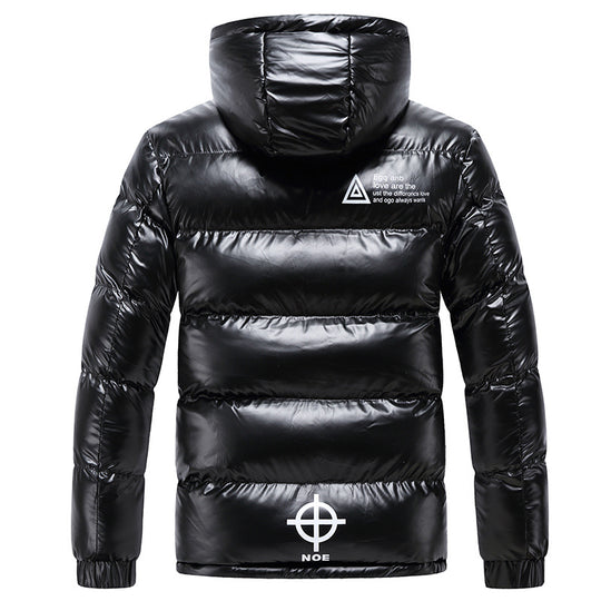 Herren glänzende wattierte Kapuzenjacke mit Metallic-Finish und Steppung Nord Taschen