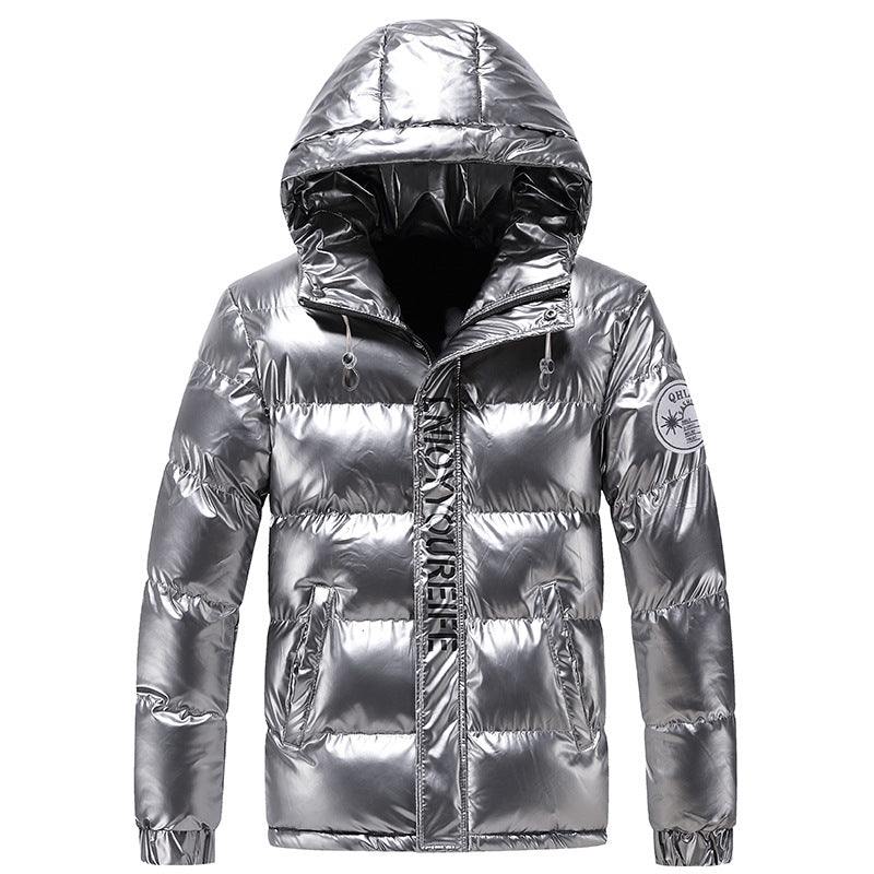 Herren glänzende wattierte Kapuzenjacke mit Metallic-Finish und Steppung Nord Taschen