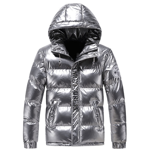Herren glänzende wattierte Kapuzenjacke mit Metallic-Finish und Steppung Nord Taschen