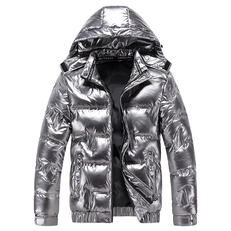 Herren Glänzende gesteppte Winterjacke mit Kapuze und thermischer Wattierung Nord Taschen