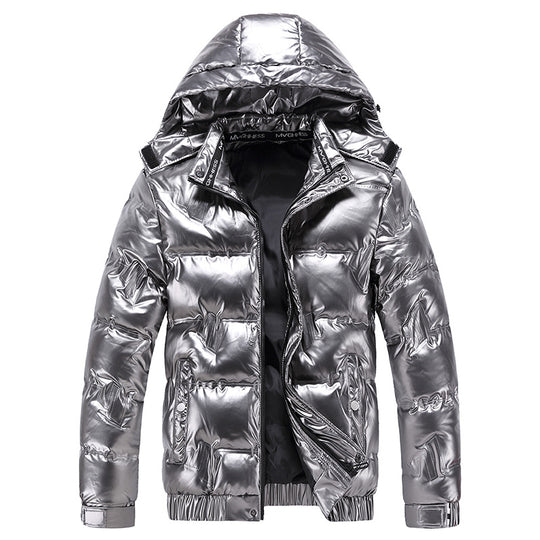 Herren Glänzende gesteppte Winterjacke mit Kapuze und thermischer Wattierung Nord Taschen