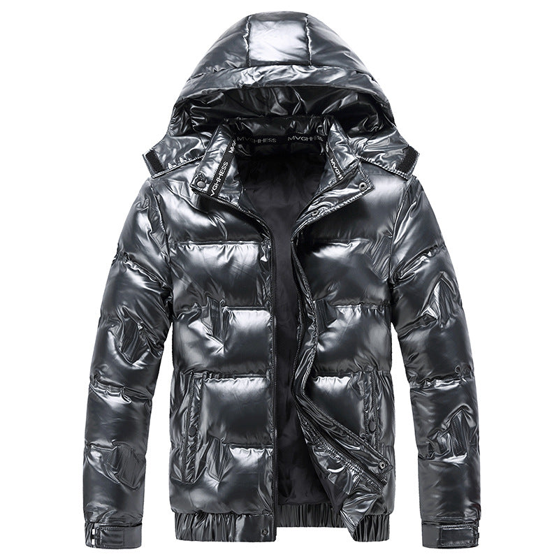 Herren Glänzende gesteppte Winterjacke mit Kapuze und thermischer Wattierung Nord Taschen