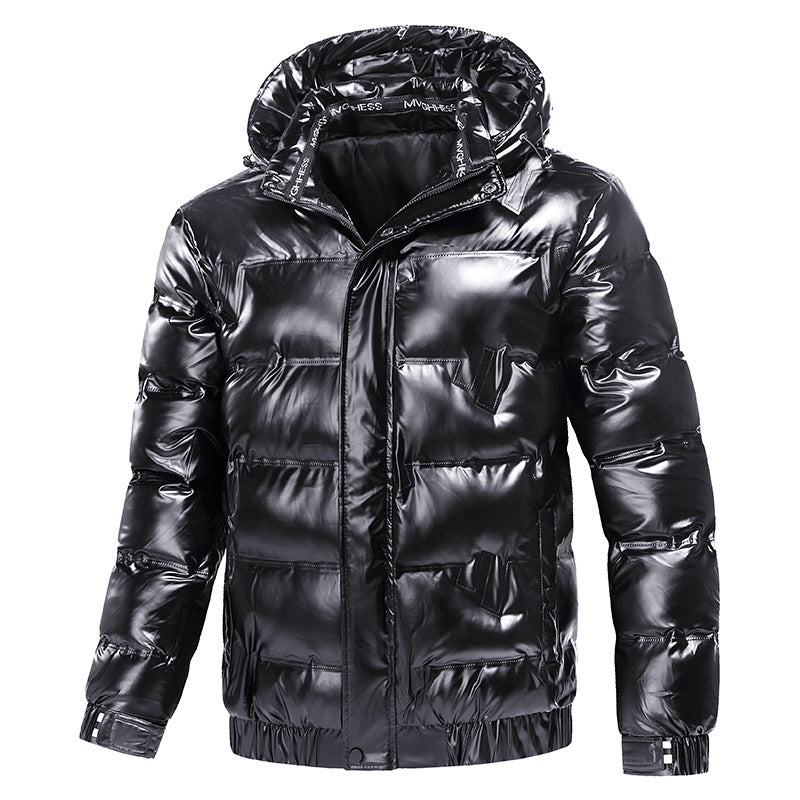 Herren Glänzende gesteppte Winterjacke mit Kapuze und thermischer Wattierung Nord Taschen