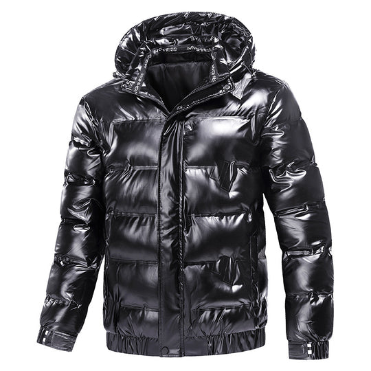 Herren Glänzende gesteppte Winterjacke mit Kapuze und thermischer Wattierung Nord Taschen