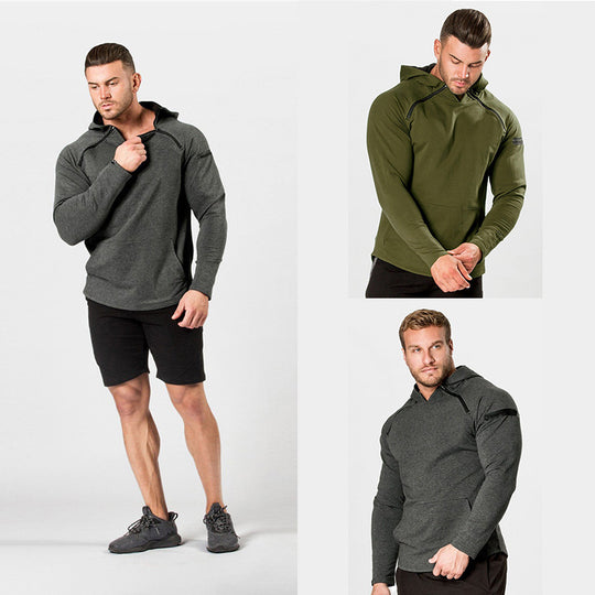 Herren Enganliegender Performance-Fit Hoodie mit Kapuze, Kängurutasche und Schulter-Reißverschluss Nord Taschen