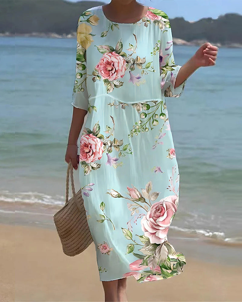 Elegantes Floral Kleid, das den Bauch kaschiert