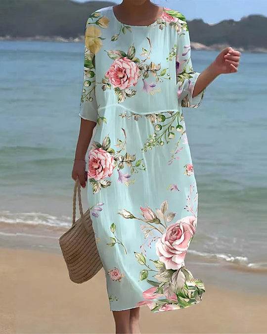 Elegantes Floral Kleid, das den Bauch kaschiert