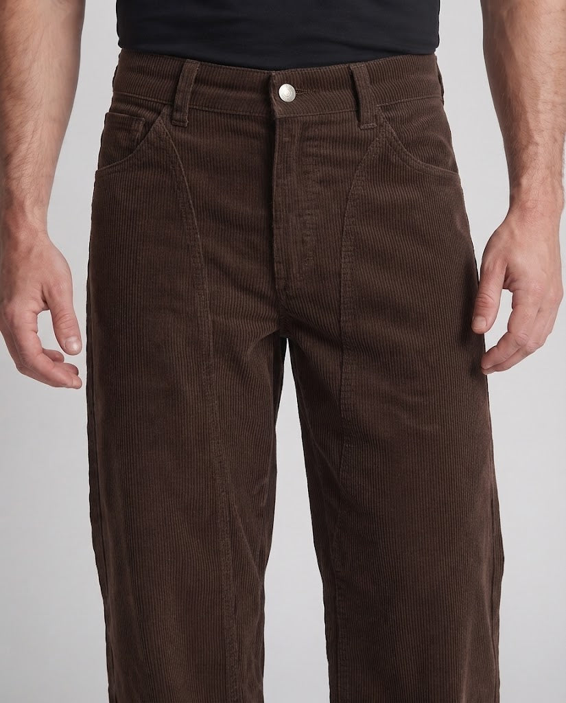 Herren Oversize-Cordhose im Workwear-Look mit tiefer Bundhöhe und weitem Beinschnitt Nord Taschen