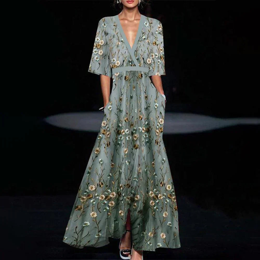 Lange Grüne Kleid mit Halbarm