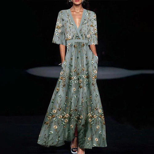 Lange Grüne Kleid mit Halbarm