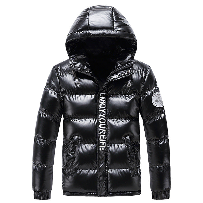 Herren glänzende wattierte Kapuzenjacke mit Metallic-Finish und Steppung Nord Taschen
