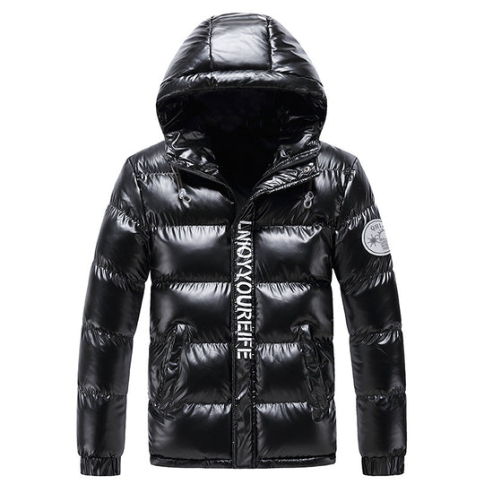 Herren glänzende wattierte Kapuzenjacke mit Metallic-Finish und Steppung Nord Taschen