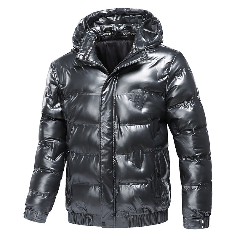 Herren Glänzende gesteppte Winterjacke mit Kapuze und thermischer Wattierung Nord Taschen