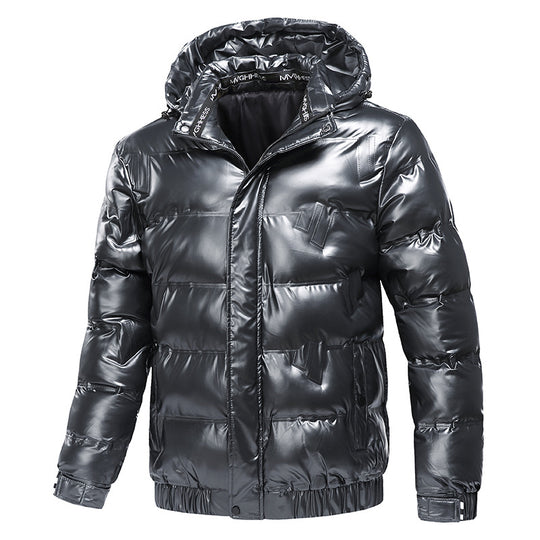 Herren Glänzende gesteppte Winterjacke mit Kapuze und thermischer Wattierung Nord Taschen