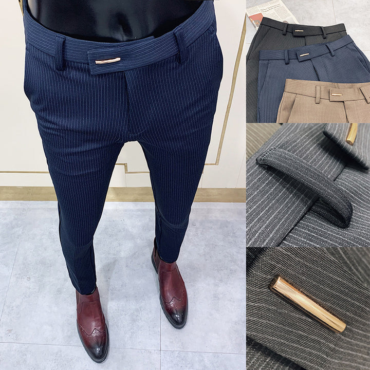 Herren schmal geschnittene Nadelstreifen Anzughose mit schmal zulaufendem Bein Nord Taschen