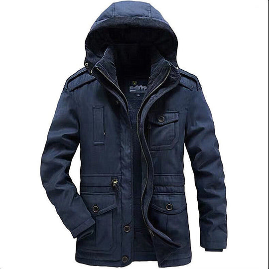 Herren Winterparka mit Teddyfutter, abnehmbarer Kapuze und Multifunktionstaschen Nord Taschen