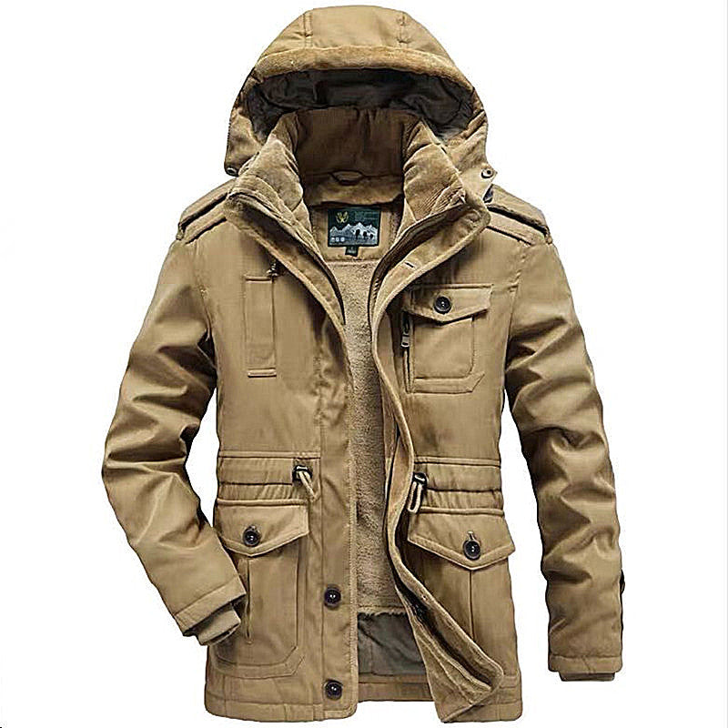 Herren Winterparka mit Teddyfutter, abnehmbarer Kapuze und Multifunktionstaschen Nord Taschen