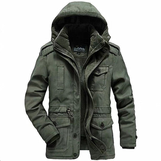 Herren Winterparka mit Teddyfutter, abnehmbarer Kapuze und Multifunktionstaschen Nord Taschen