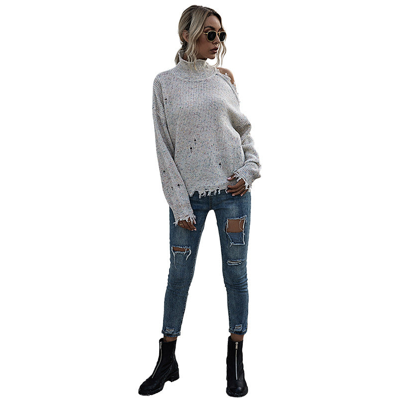 Damen Lässiger Oversized Pullover mit Fransen Nord Taschen