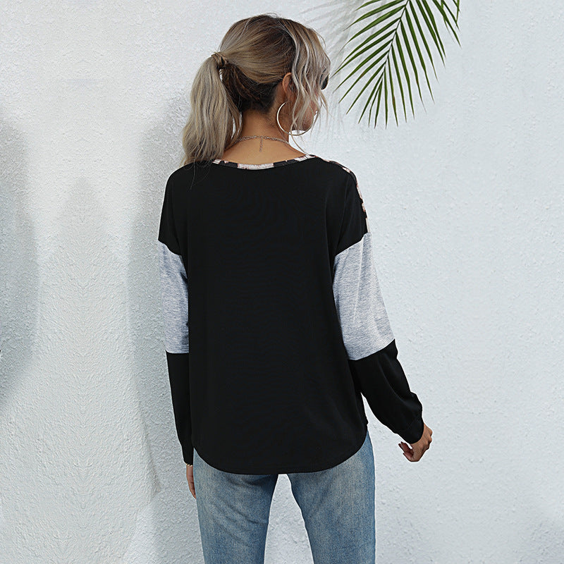 Damen Langarmshirt mit Leoparden-Print Schnürdetail und Colorblock Nord Taschen