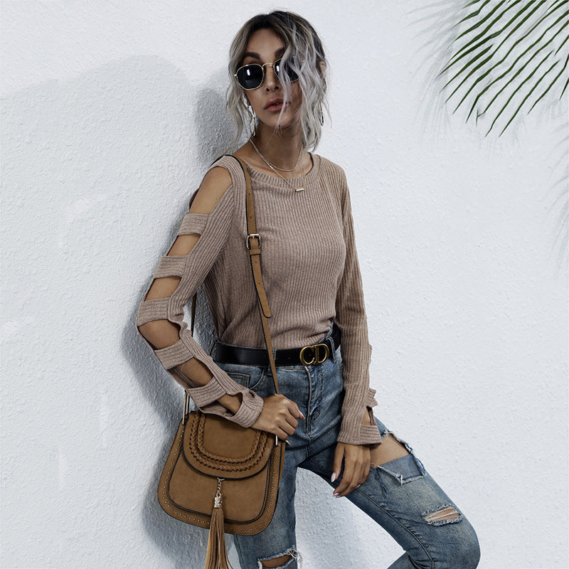 Damen Bequemer Pullover mit Cut-Out-Details Nord Taschen