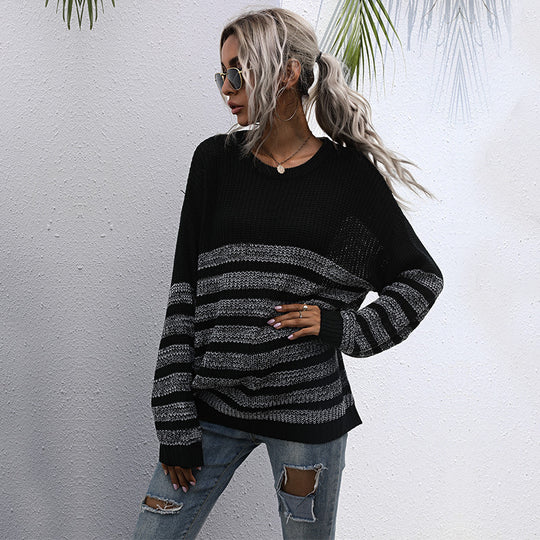 Damen Lässiger Strickpullover im Blockstreifen-Mix mit überlanger Silhouette Nord Taschen