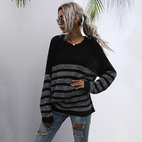 Damen Lässiger Strickpullover im Blockstreifen-Mix mit überlanger Silhouette Nord Taschen