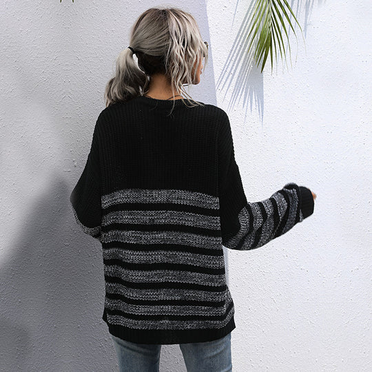 Damen Lässiger Strickpullover im Blockstreifen-Mix mit überlanger Silhouette Nord Taschen