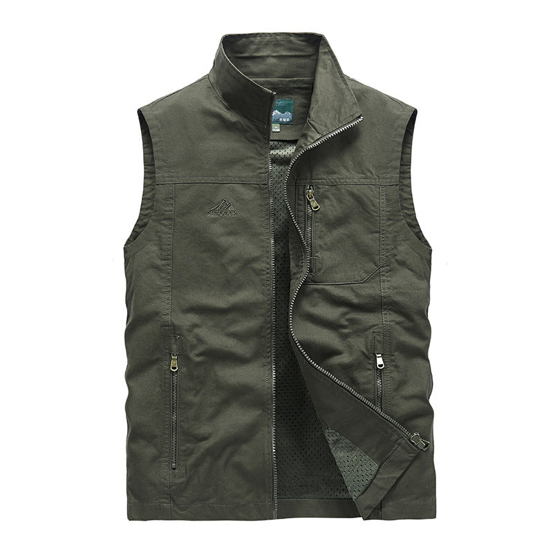 Herren Ärmellose leichte Canvas-Utility-Weste mit atmungsaktivem Mesh-Futter, windabweisender Front und mehreren Reißverschlusstaschen Nord Taschen