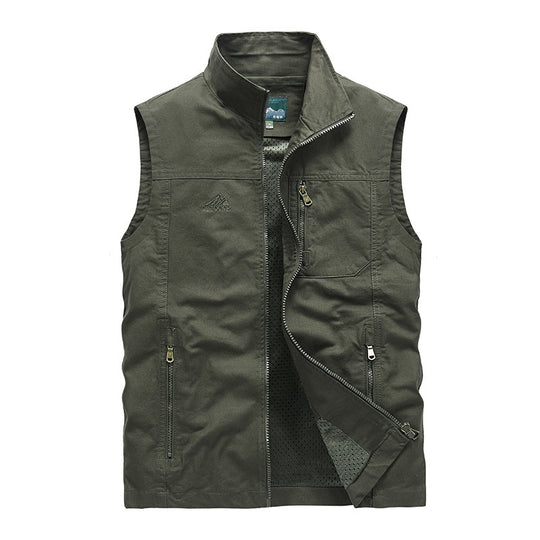 Herren Ärmellose leichte Canvas-Utility-Weste mit atmungsaktivem Mesh-Futter, windabweisender Front und mehreren Reißverschlusstaschen Nord Taschen