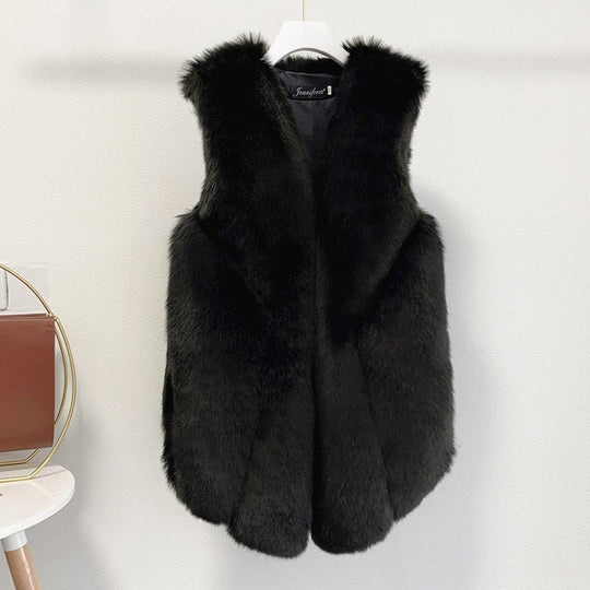 Damen Kunstfell-Weste mit hochflorigem Fell, taillenlanger A‑Linie und gefütterter Innenverarbeitung Nord Taschen