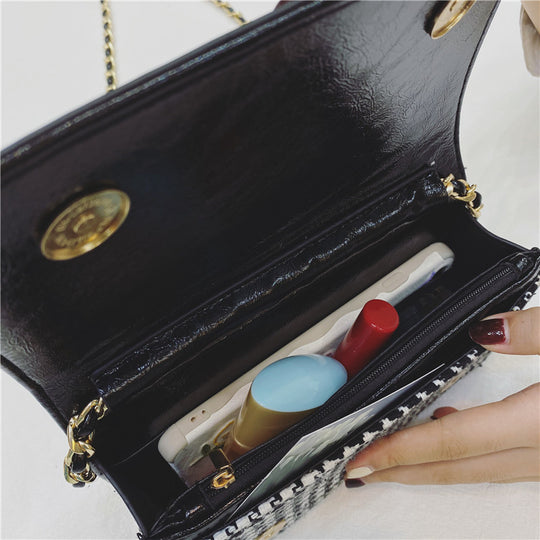 Damen Clutch-Tasche mit schickem Hahnentrittmuster und feinem Kettenriemen Nord Taschen