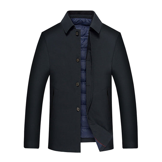 Herren eleganter urbaner Kurzmantel mit Hemdkragen und leichter Isolierung Nord Taschen