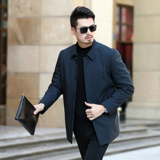 Herren eleganter urbaner Kurzmantel mit Hemdkragen und leichter Isolierung Nord Taschen