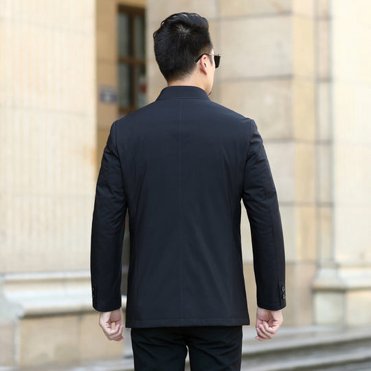Herren eleganter urbaner Kurzmantel mit Hemdkragen und leichter Isolierung Nord Taschen